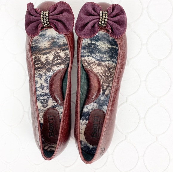 Born Shoes - BORN SHOES Maroon Bow Ballet Slippers 6